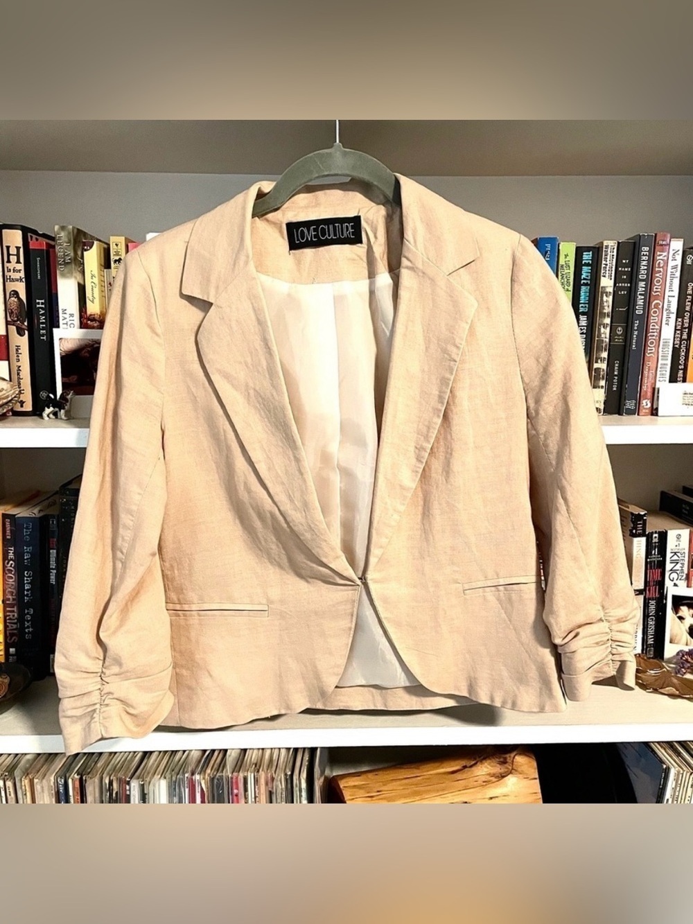 Love Culture Beige Linen Blend Blazer Medium Business Casual Chic Breathable EUC